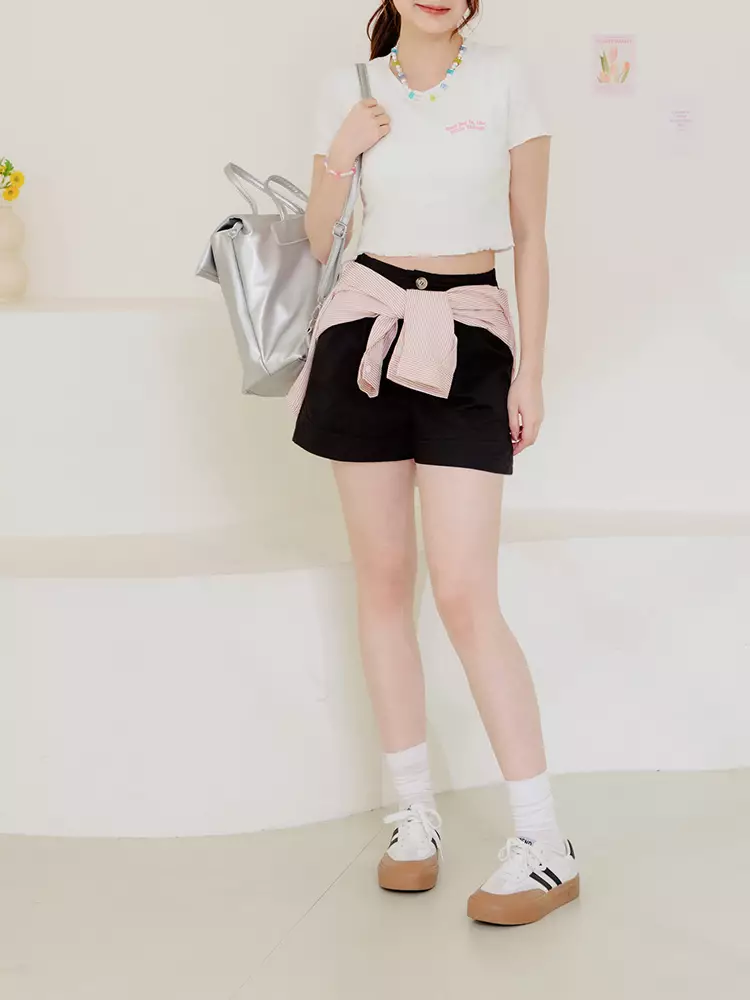 Casual High-Waisted Back Elastic Shorts [BA7489]