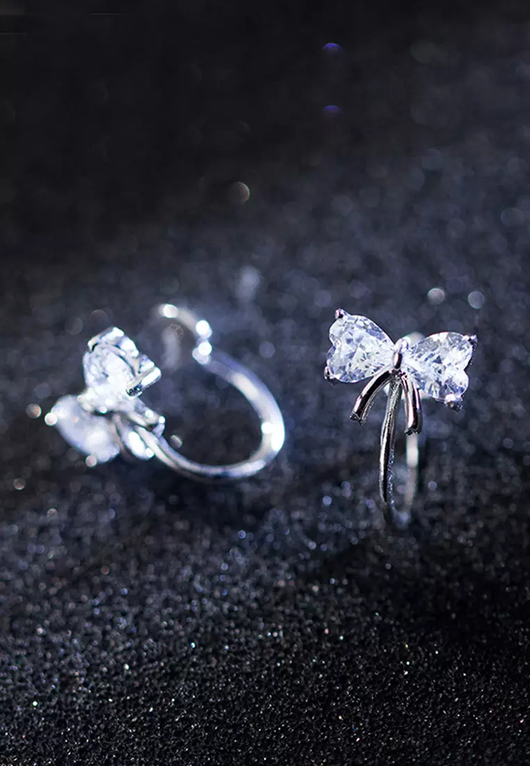 ★TATIANA★ Silver 925 Ribbon Ring Heart Earrings EC3107 500 MUSINSA | TATIANA (Silver 925) Cubic Ring Ribbon Earrings