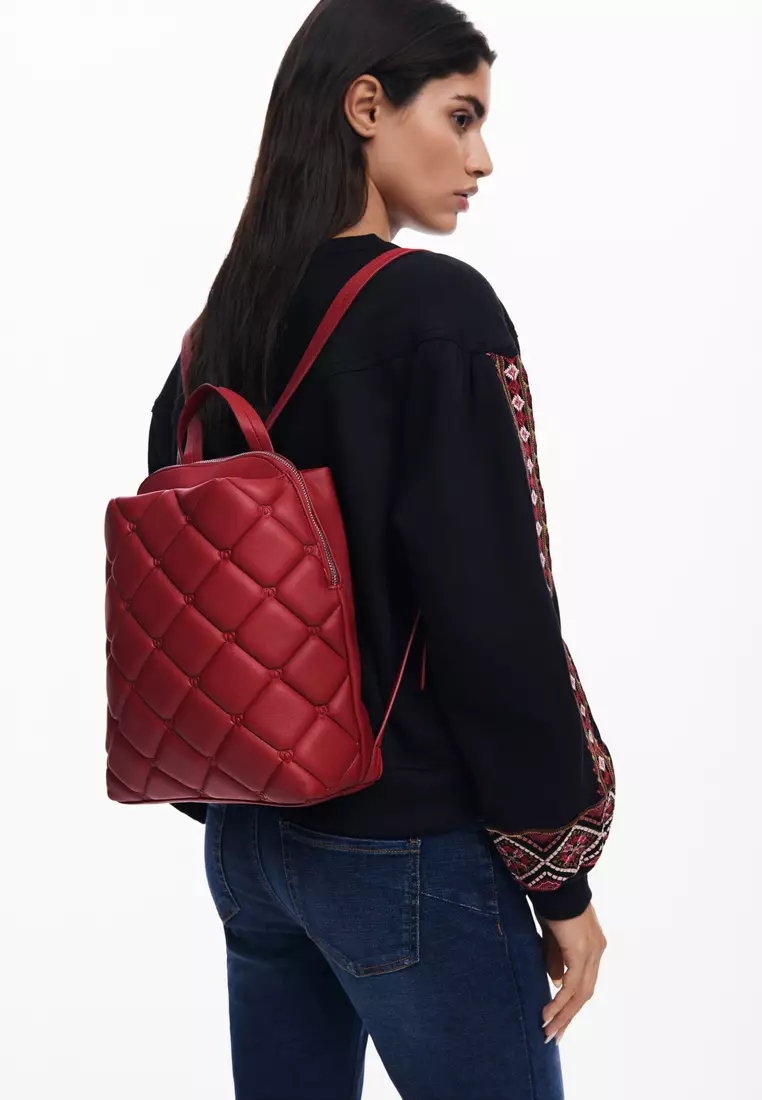Quilted faux leather backpack S