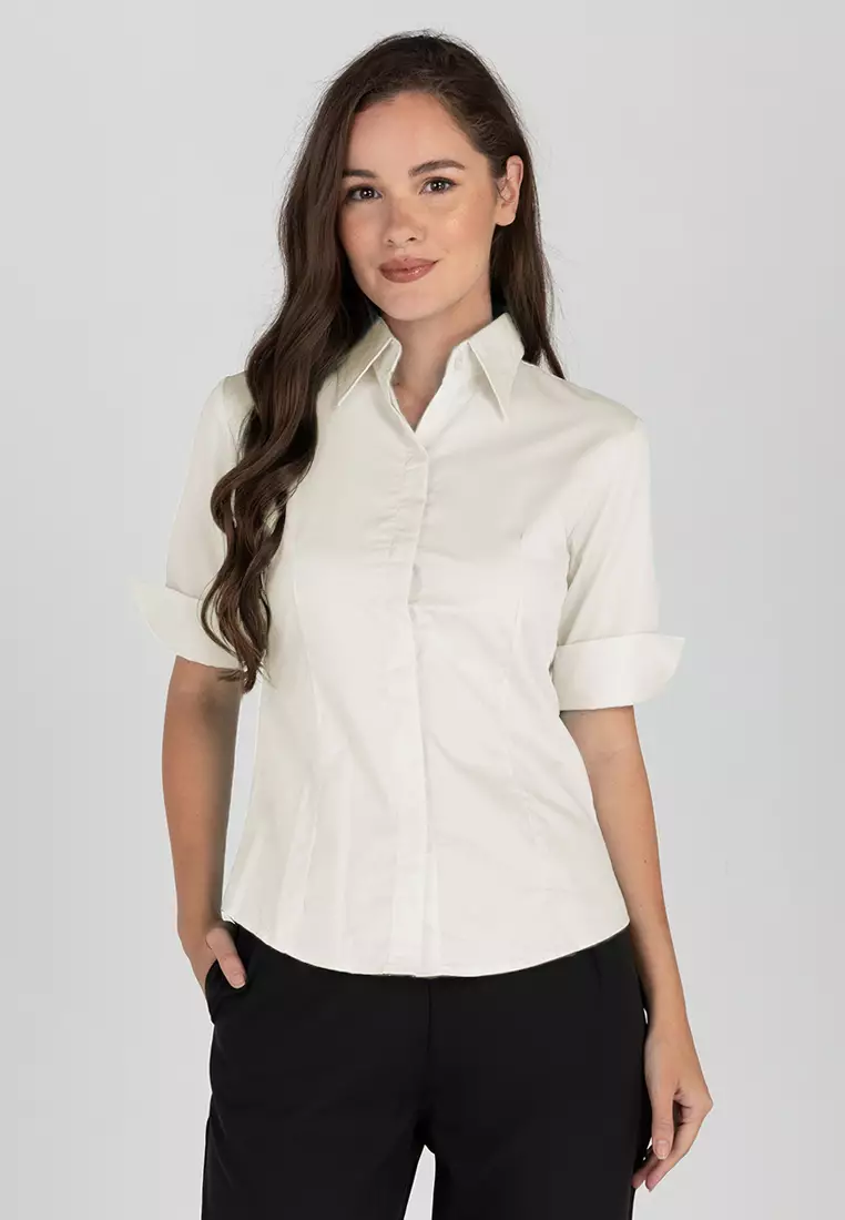 Diana 3/4 Sleeve Plain Button Down Office Blouse