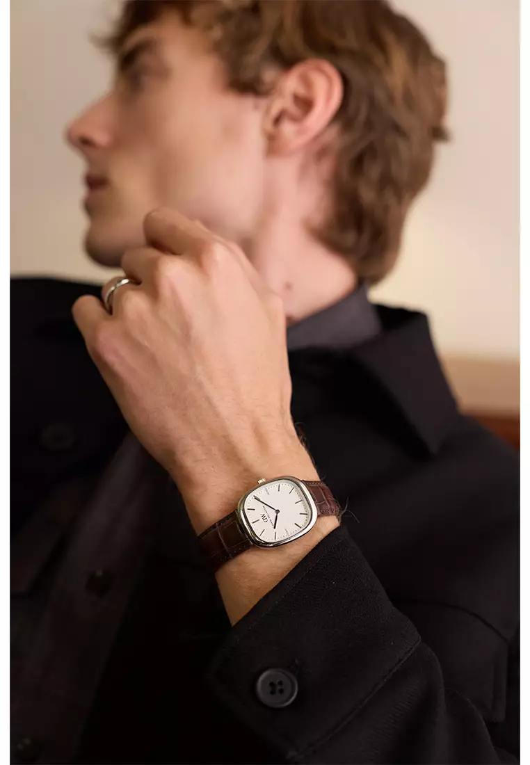 Marlon Croc Brown Belly Linen Off-White Rose Gold - Men Watch Stainless Steel Leather Strap DW Official Authentic Original