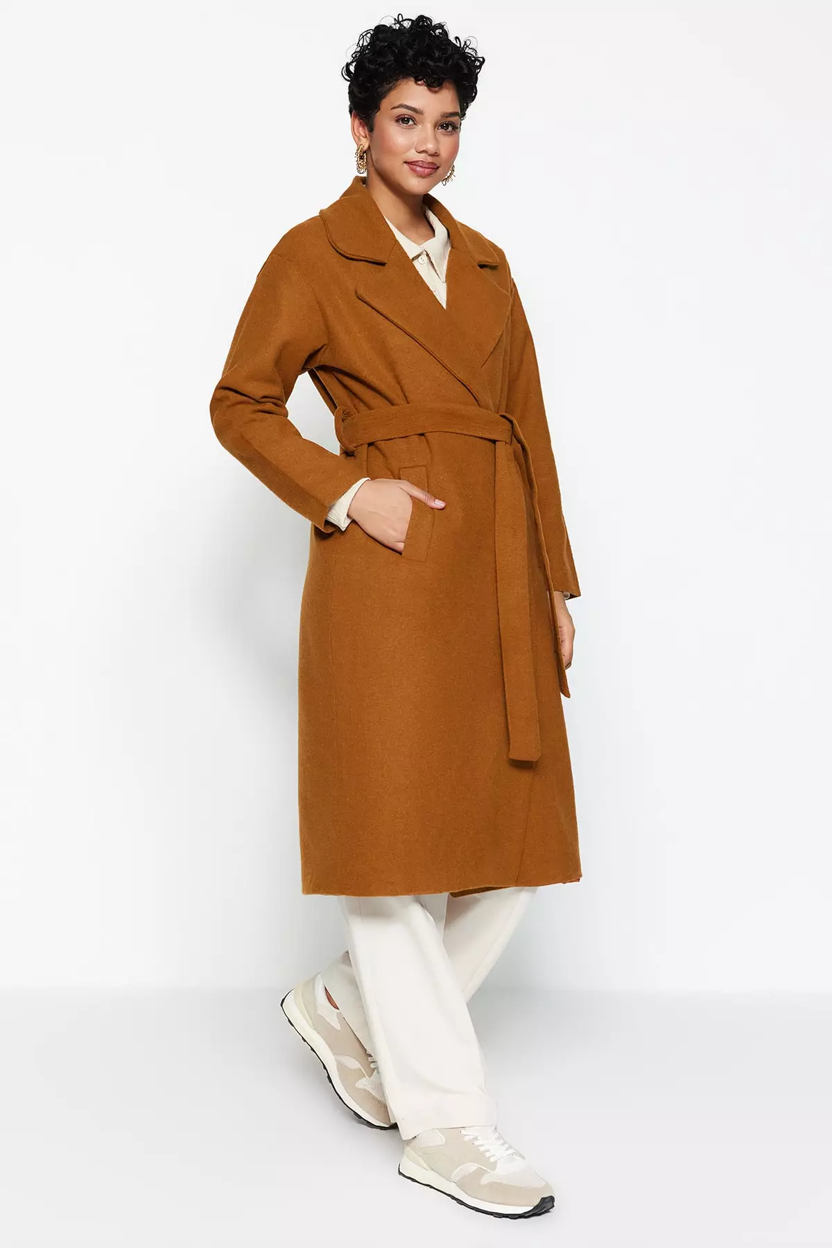 Buy Trendyol Camel Jacket Collar Belted Lined Coat 2024 Online
