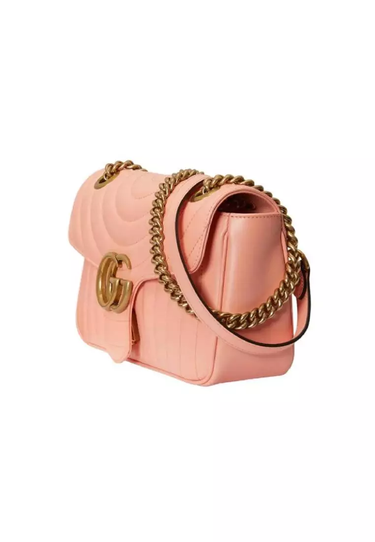 GUCCI GG Marmont Small Matelassé Flap Shoulder Bag Peach