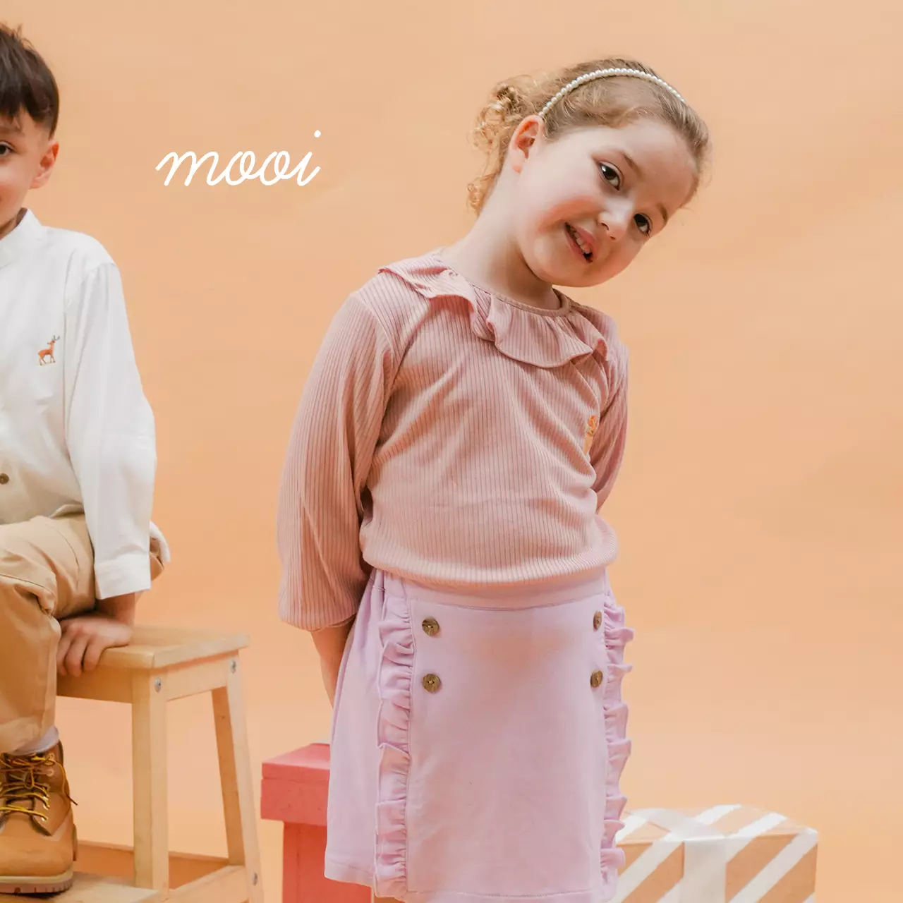 Mooi Atasan Anak Perempuan Mia Top Rib - Pink Peach
