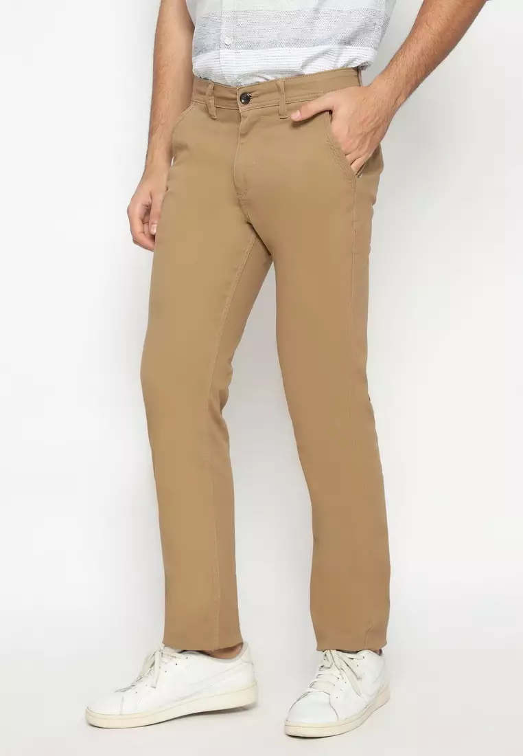 POLICE Celana Chino Panjang Cotton Premium Stretch Khaky Tua Slim Fit Pria