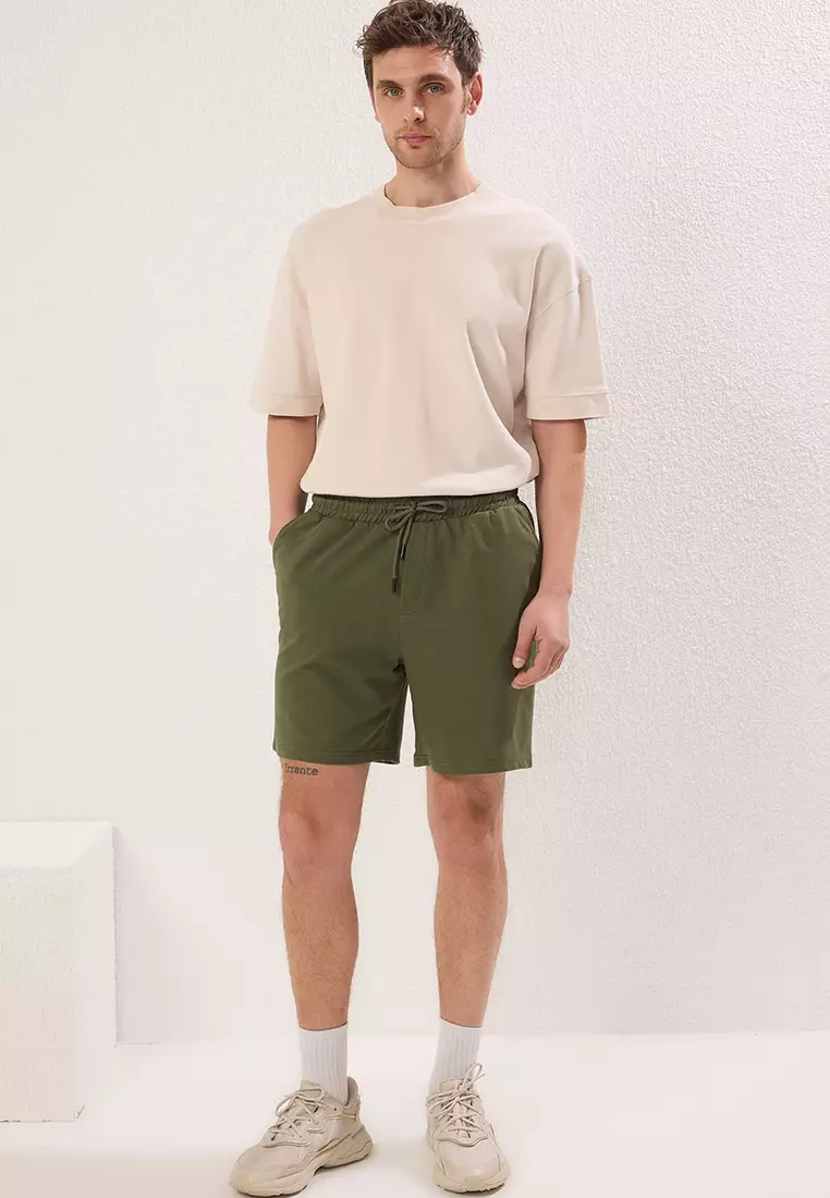 Navy Blue-Khaki Basic Regular/Normal Cut Straight 2 Pack Shorts TMNSS21SR0095