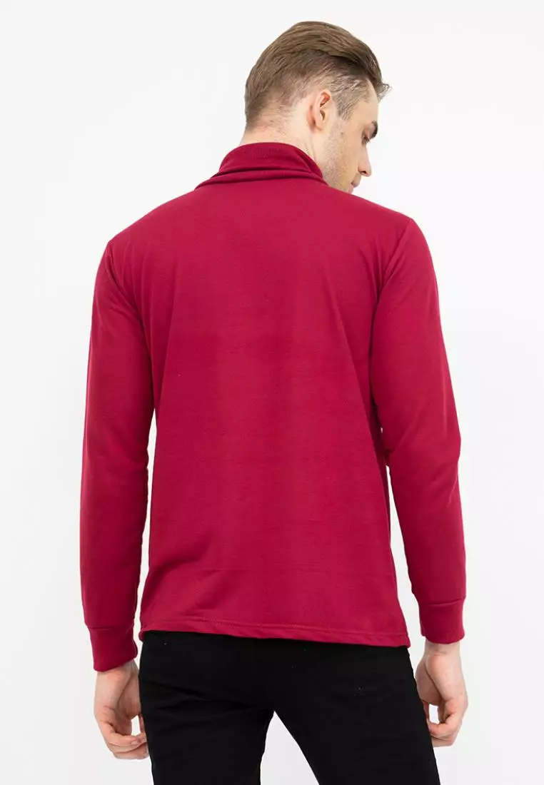 Turtle Neck pria lengan panjang marun kaos kerah tinggi slim fit houseofcuff
