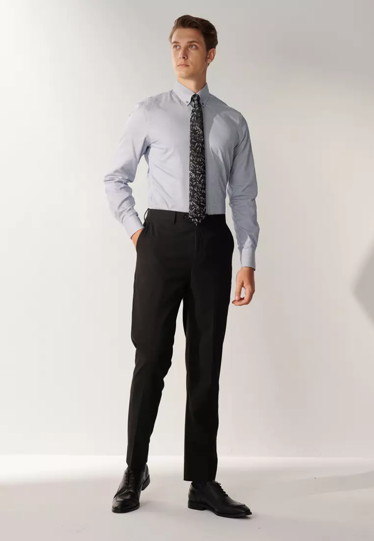 基本款黑色修身西裝褲