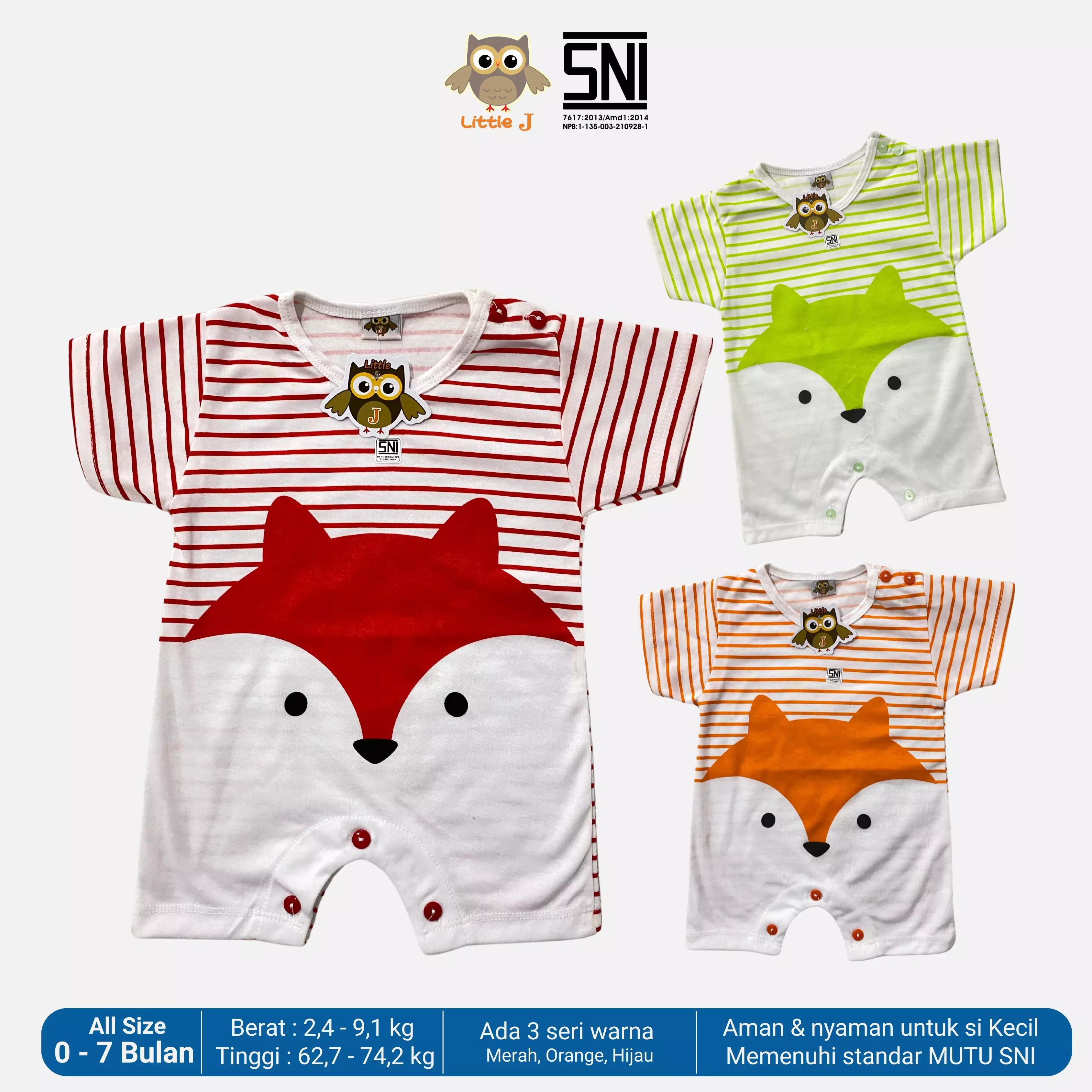 Little J Jumsuit Bayi Jumper Pendek Anak Romper Baju Kodok Motif Rakun SNI Lokal
