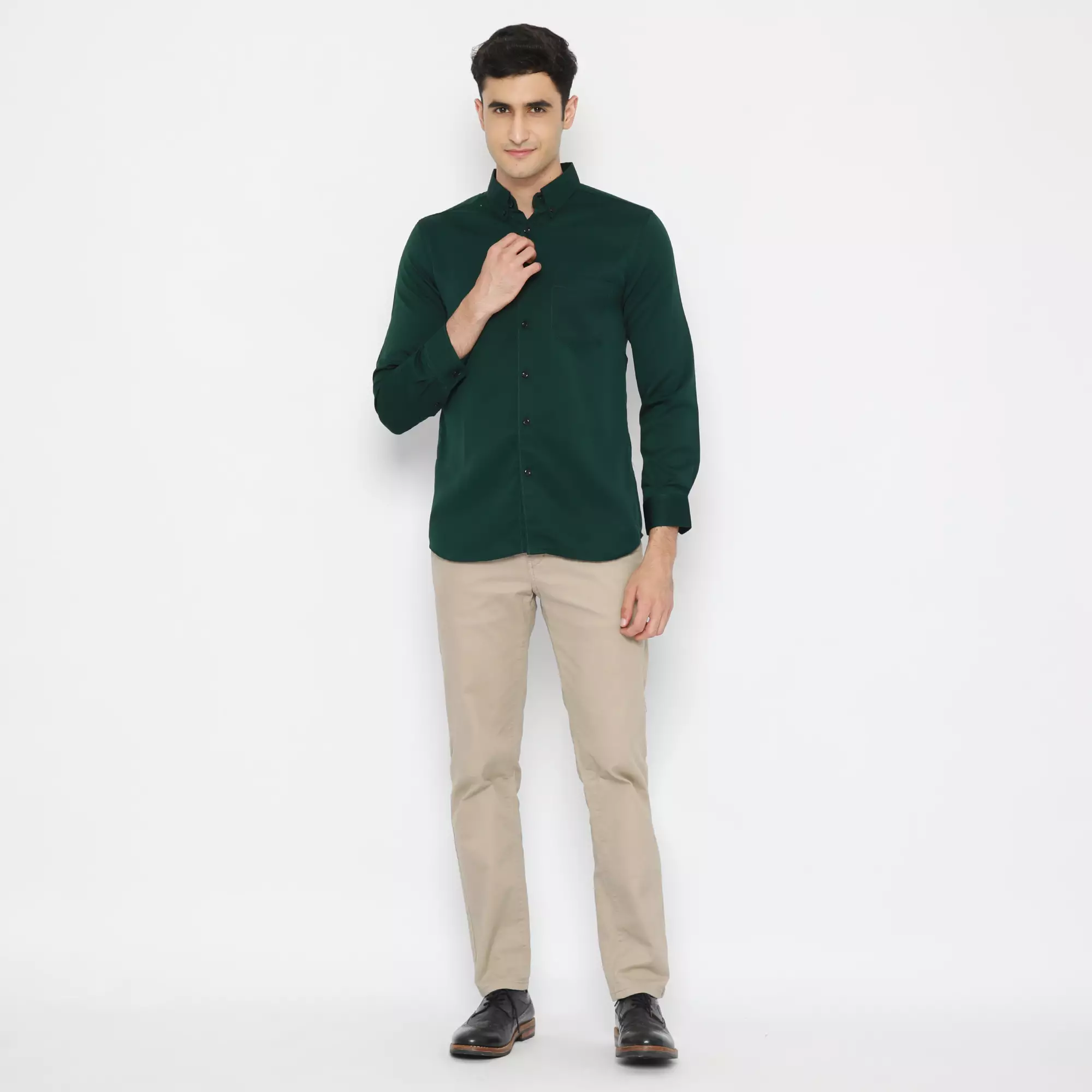 Platini Kemeja Pria Polos Lengan Panjang Polinosic Hijau Tua 66234