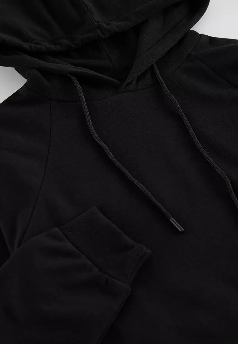 Black Basic Oversize/Wide Cut Hooded Sweatshirt with Fleece Inside TMNAW23SW00192