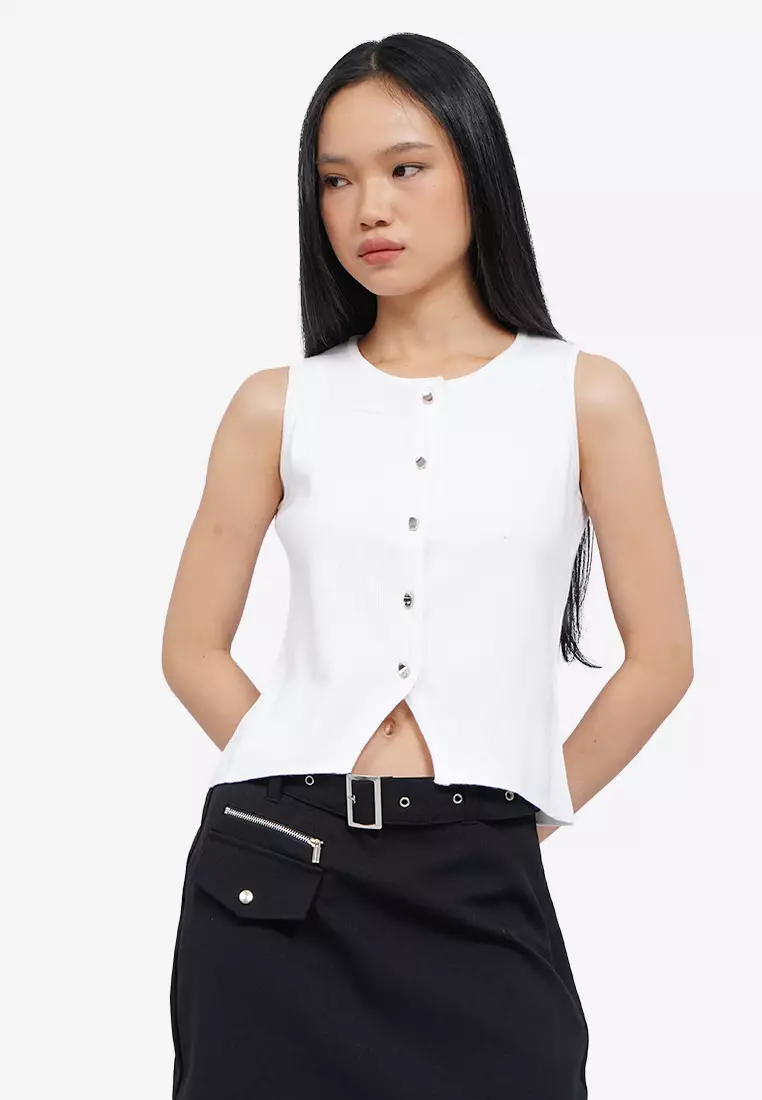 Button Up Round Neck Vest