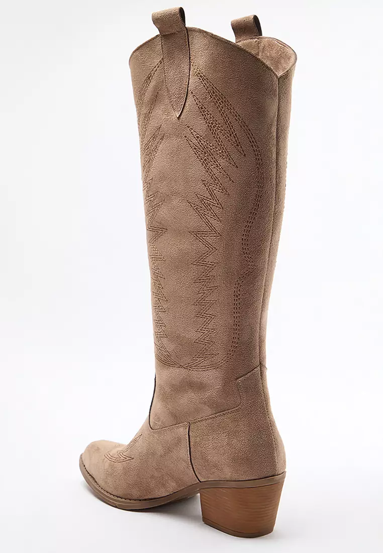 Mink Embroidered Block Heels Suede Women's Cowboy Boots Takaw25Cz00016