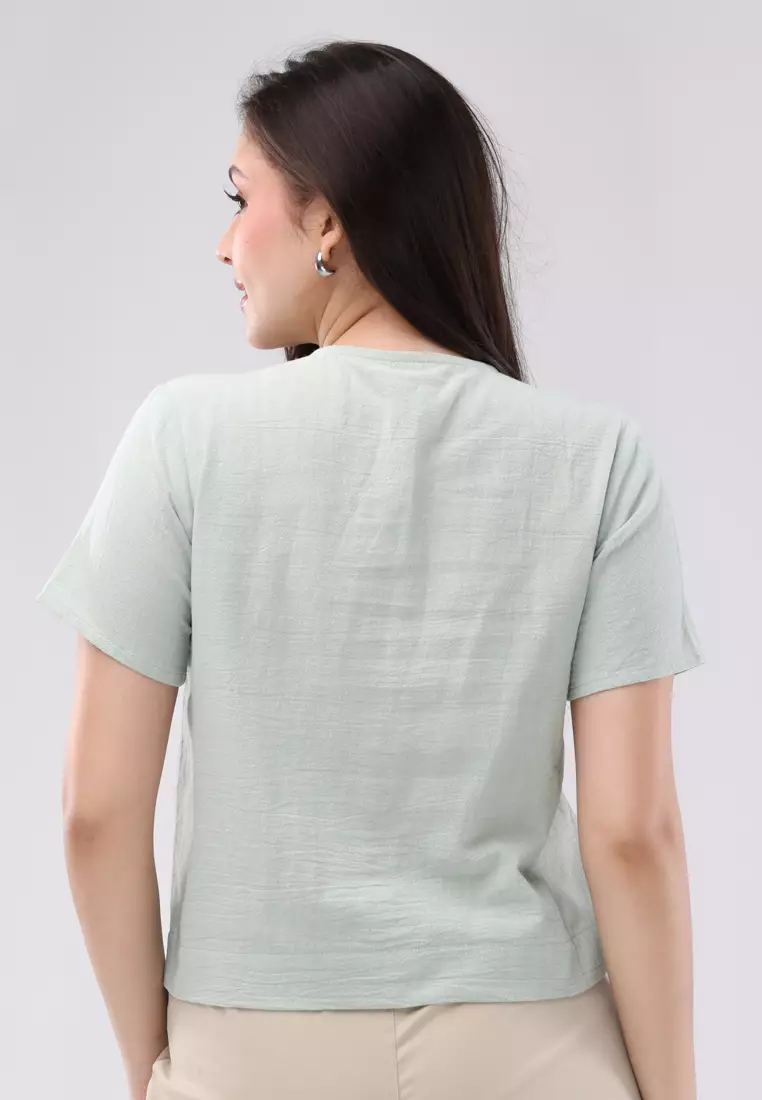 Crumpled Cotton Linen Short Sleeves Blouse