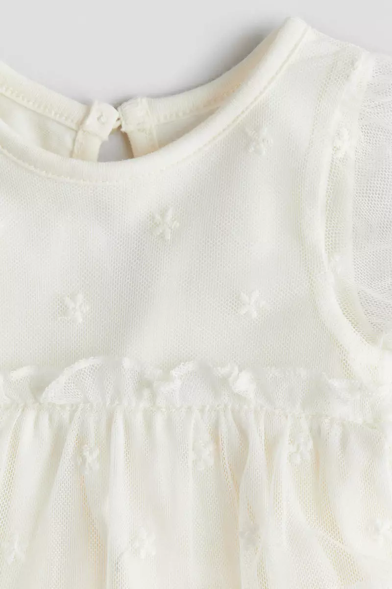 Embroidered mesh bodysuit dress
