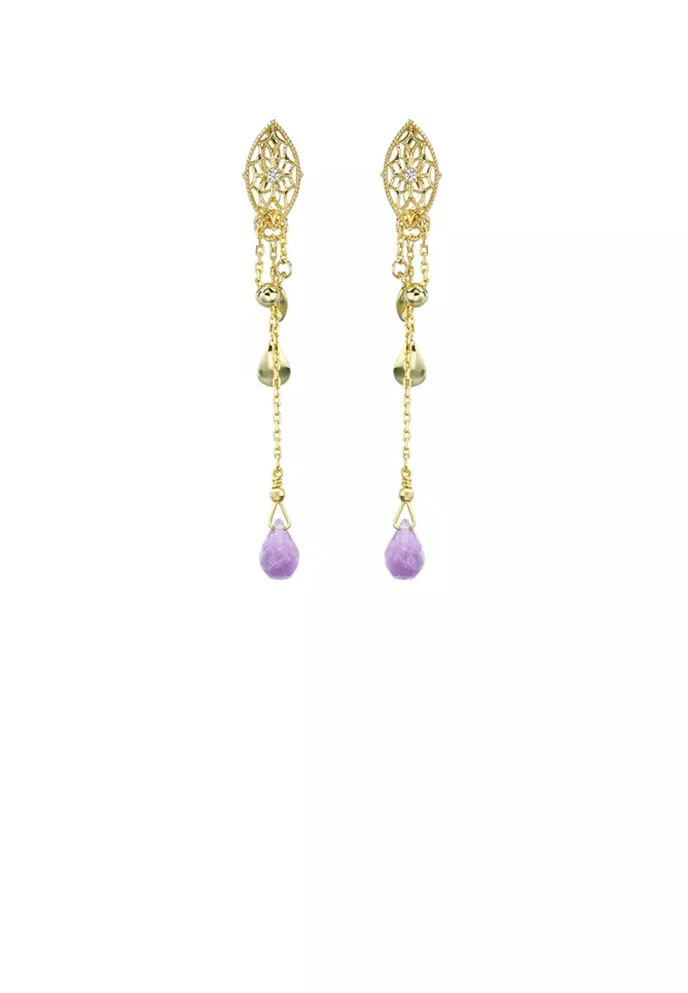 Purple and best sale gold tassel earrings