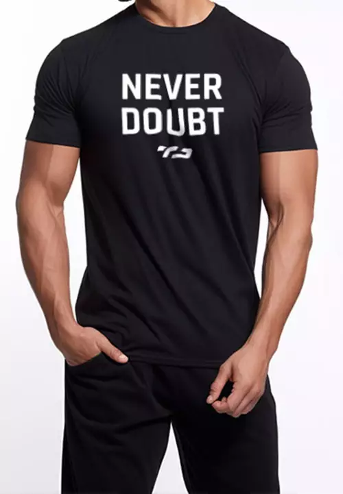 MS188 kaos olahraga tangan pendek gym olahraga NEVER DOUBT pria