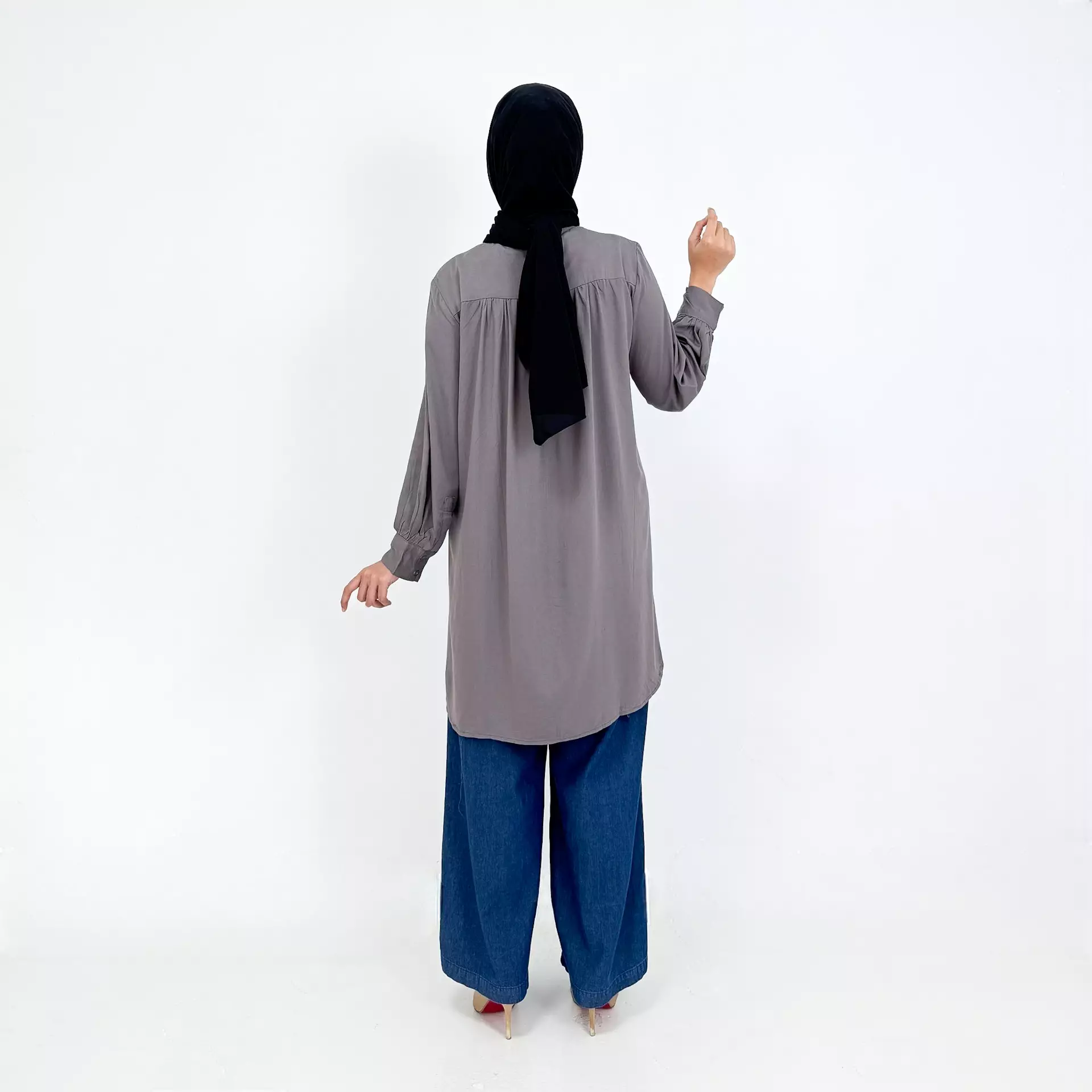 Cotton Tunic Nisa - ABU ABU- Tunik Lengan Panjang Muslim Wanita Office Wear