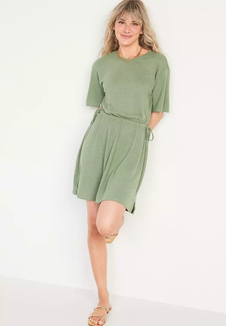 Buy Old Navy Waist-Defined Short-Sleeve Linen-Blend Mini Dress for Women  2024 Online