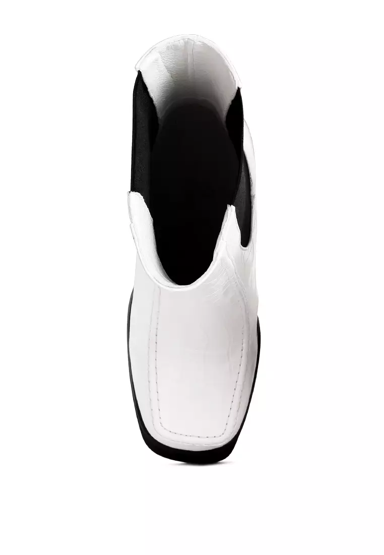 White High Platform Block Heel Lace Up Biker Boots