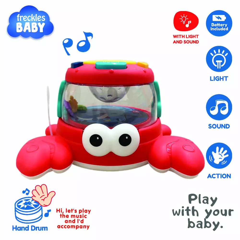 Freckles Baby Funny Animals CRAB Drum With Light and Music (Termasuk Baterai) - Mainan Aktivitas Edukasi Bayi