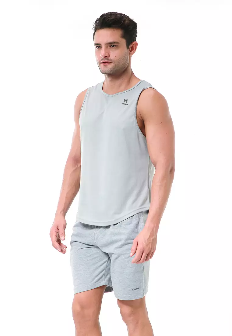 Bobby Atasan Kasual Pria Singlet Gym Motif Polos Sleeveless Sports Shirt Material Polyester Fiber ORIGINAL - Gray