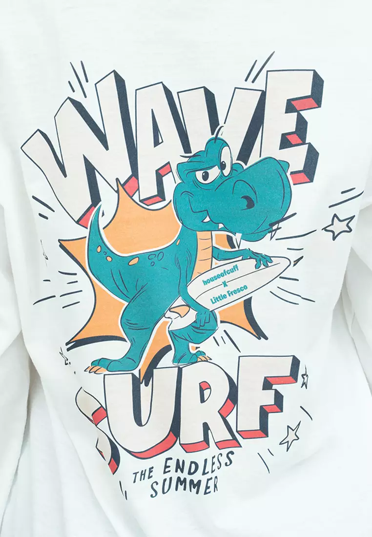 Kaos cotton combed lengan panjang wanita putih houseofcuff wave surf