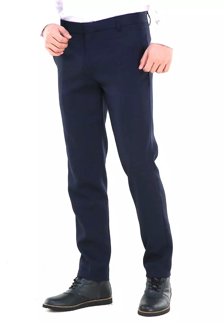 Locko Celana Panjang Pria Polos Slim Fit Formal Long Plain Pants Material Wool ORIGINAL - Dark Blue