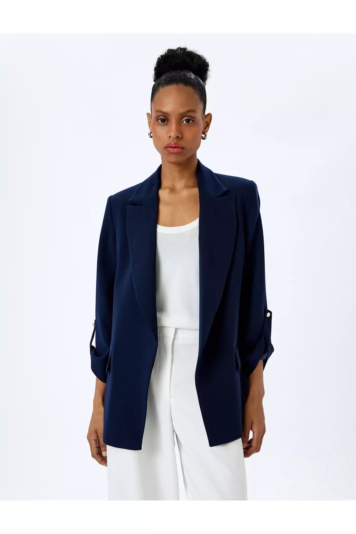 3/4 Sleeve Oversize Long Blazer Jacket With Pockets
