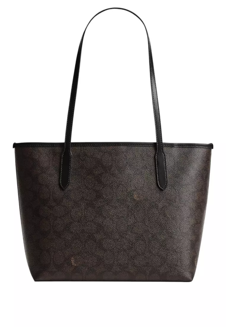 Buy COACH Medium City Tote Bag In Signature Canvas - Walnut/Black