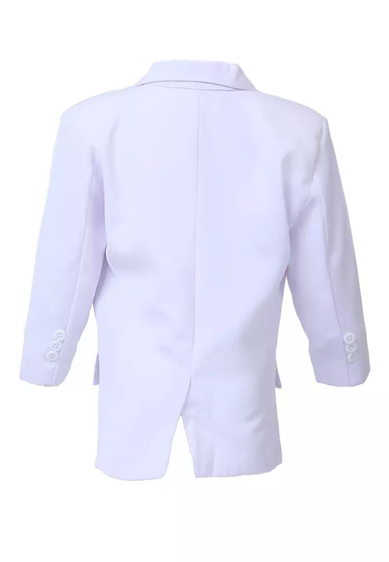 Wesley Jas Formal Anak Pria Plain Motive Full Furing Kids Blazer Material Cotton ORIGINAL - White