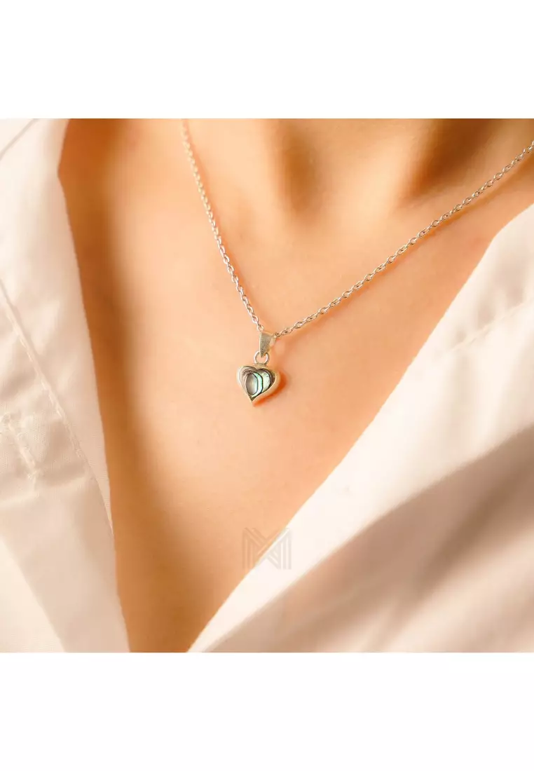 Millennia 2000 Abalone Shell Heart Silver Pendant with 925 Sterling Silver