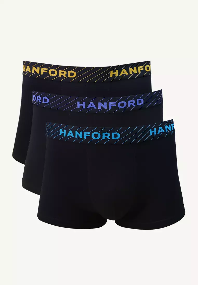 Cotton with Spandex Men's  Boxer Briefs Oblique - Black/Assorted Logo (3in1 Pack)