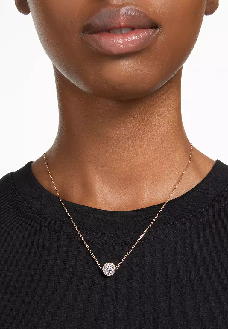 Constella Pendant, Round Cut, Pavé, White, Rose Gold-tone Plated