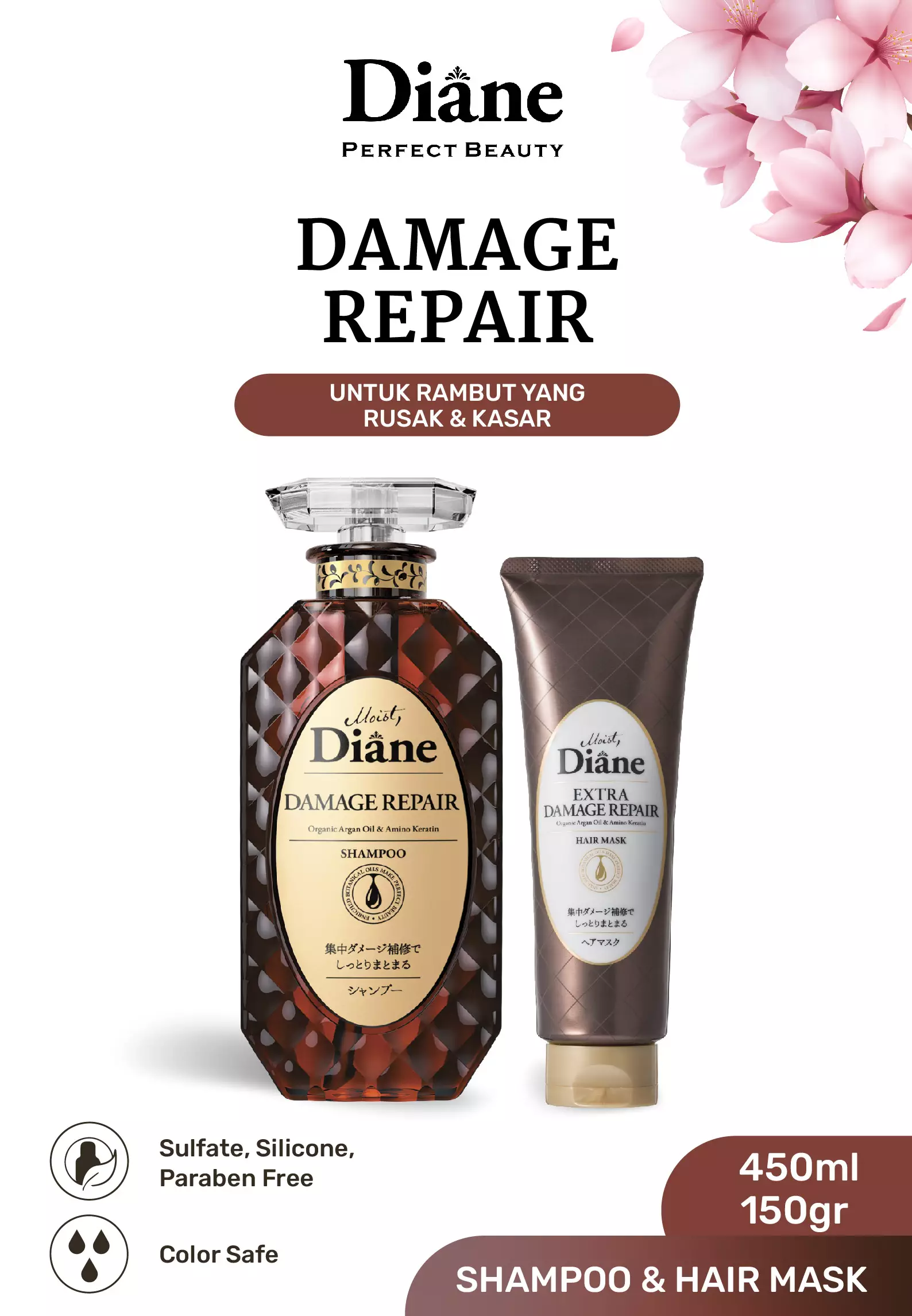 PAKET Moist Diane DAMAGE REPAIR Shampoo 450ml + Hair Mask 150g