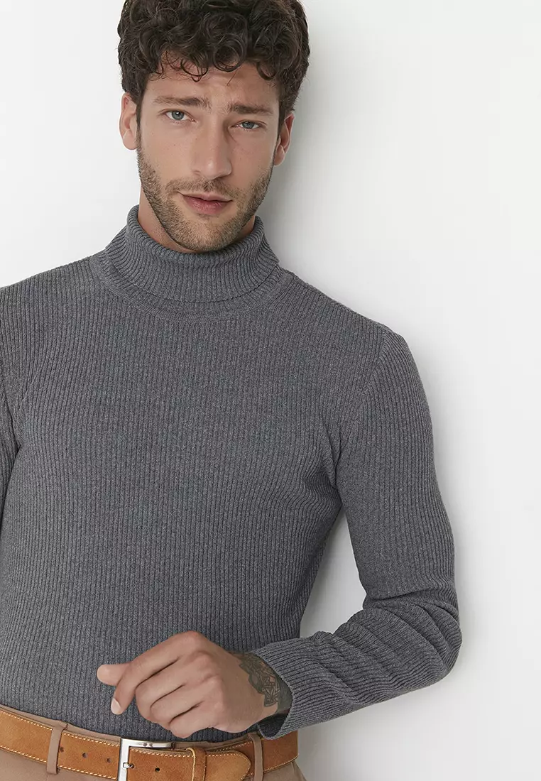 Slim Fit Turtleneck Corduroy Knit Sweater