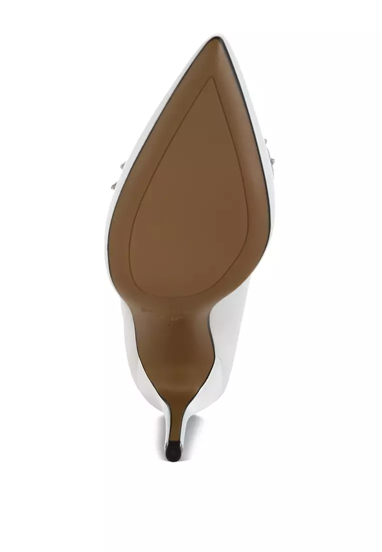Diamante Brooch Detail Satin Pumps In White