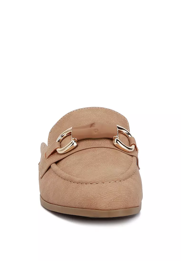 Taupe Horsebit Embellished Slip-On Mules