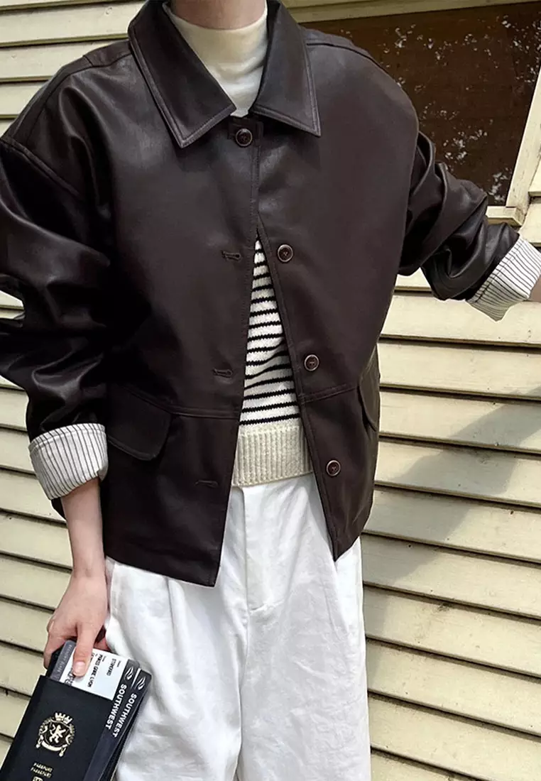 女式復古仿皮皮褸 YX9687