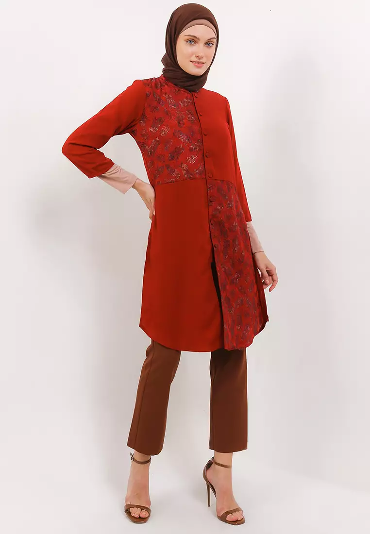 Pritta Tunic In Maroon Metalic Print