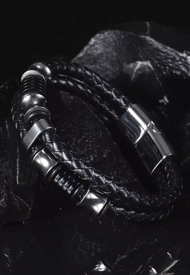 Mens black cuff bracelet discount