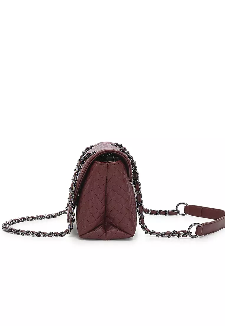 Women's Quilted Sling Bag / Crossbody Bag - Wine Red