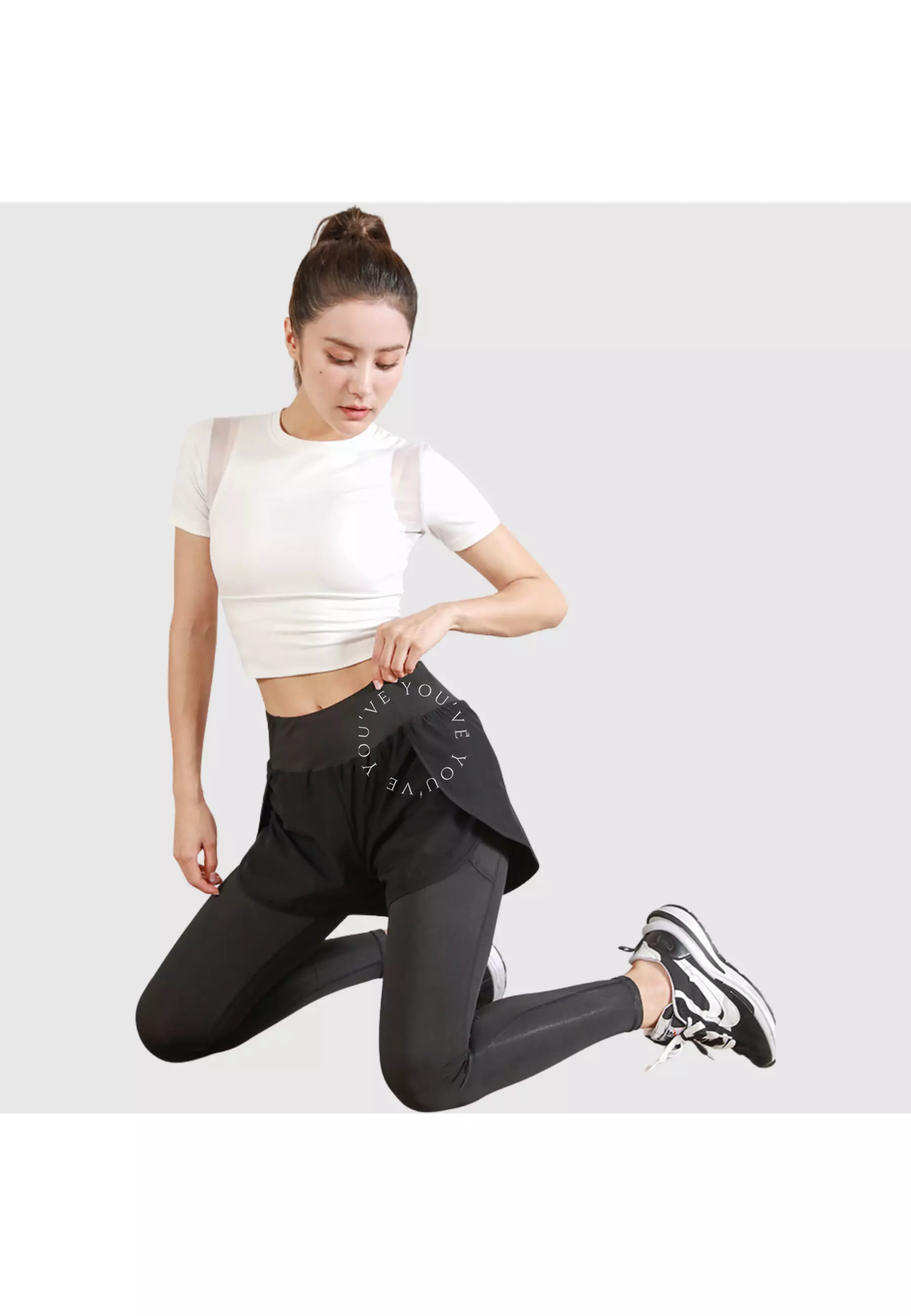 YouHave ( You’ve ) Celana Yoga Legging Celana Olahraga 2 in 1 Wanita High Waist Wanita Celana Hijab High Waist Polos Yoga Gym Tennis Running Sport Dua Lapis Y00012