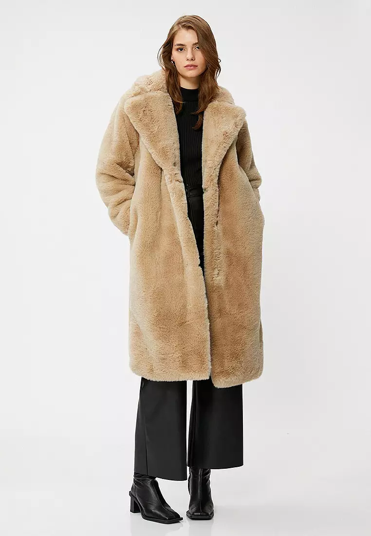 Long Plush Coat With Pocket