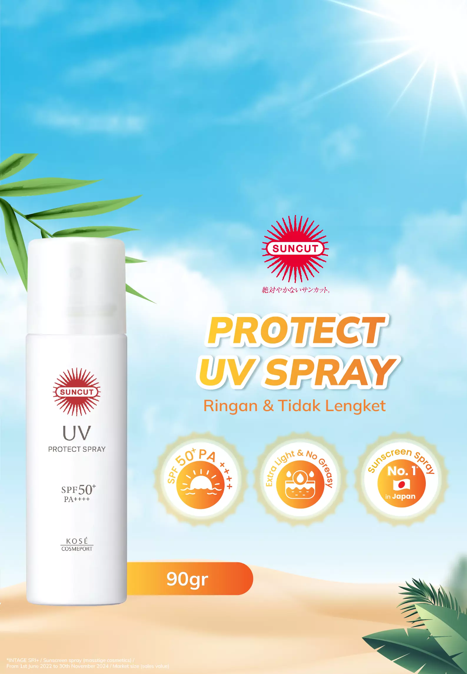 KOSE SUNCUT UV Protect Spray White SPF50+ PA++++ (Sunscreen Spray) - 90gr