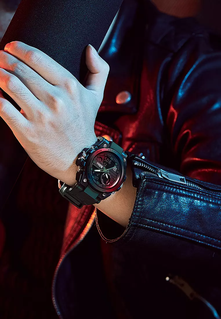 Jam Tangan Pria Digital&Analog Olahraga Militer Pria Tali Silikon Tahan Air Luminous Jam Tangan Cowok Original hijau