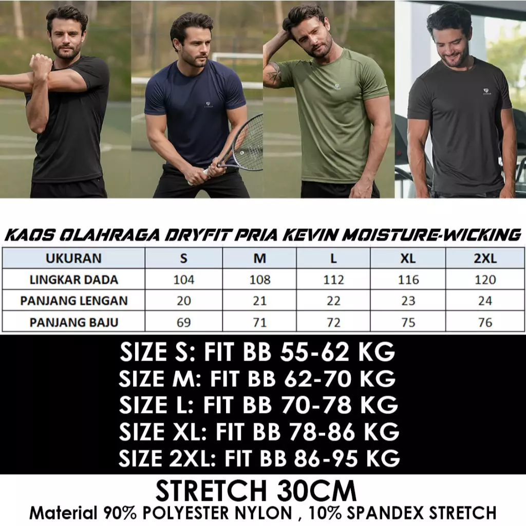 Fitwear - Kaos Olahraga Dryfit Running Pria KEVIN MOISTURE-WICKING  - CHARCOAL GRAY