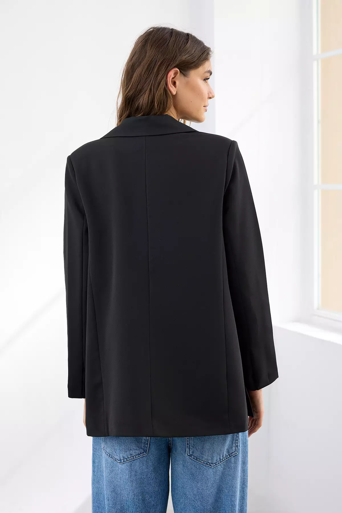 Black Oversize Pocket Detailed Woven Blazer Jacket