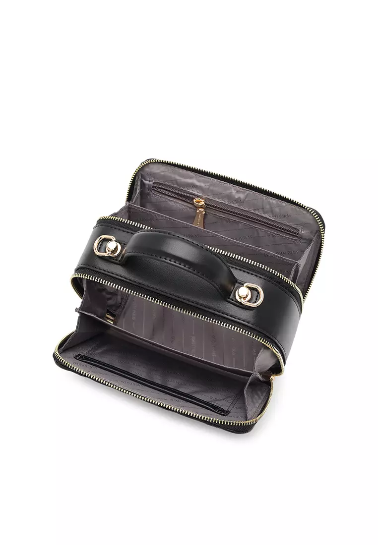 Women's Boxy Top Handle Bag / Sling Bag / Crossbody Bag - Black