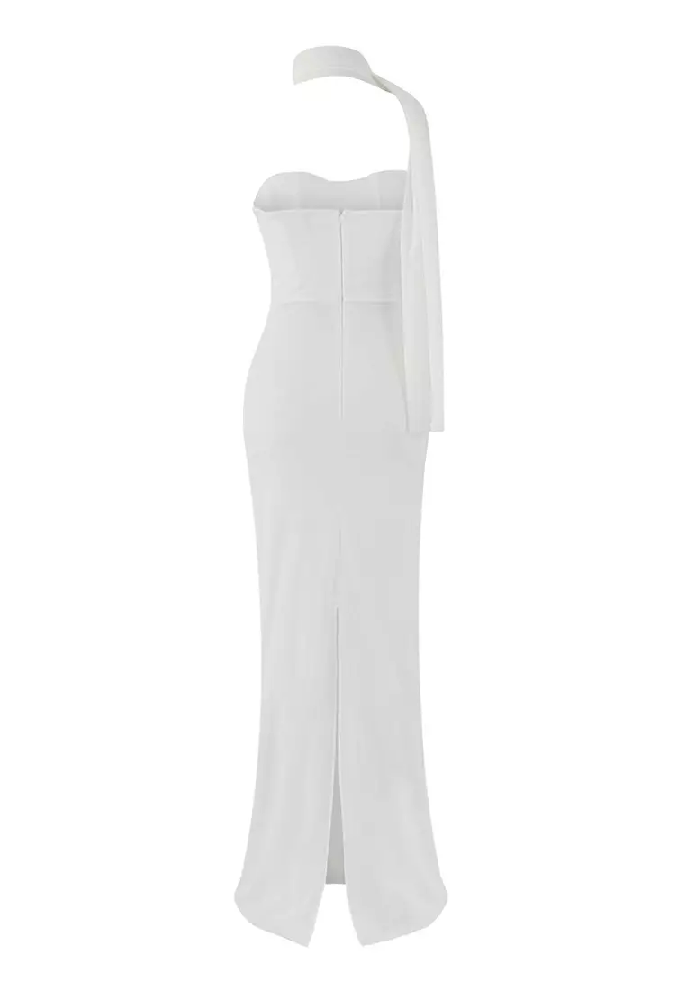 Buy Trendyol White Scarf Tulle Knitted Maxi Evening Dress Night Graduation  Dress 2026 Online | ZALORA